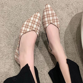 Plus Size 41 Γυναικεία Flat καρό Slip on Shoes Flock Boat Παπούτσια για Woman Loafers Shallow Grid Zapatos Mujer Άνοιξη Φθινόπωρο 1340N