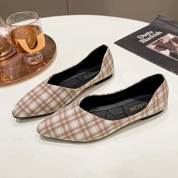 Plus Size 41 Γυναικεία Flat καρό Slip on Shoes Flock Boat Παπούτσια για Woman Loafers Shallow Grid Zapatos Mujer Άνοιξη Φθινόπωρο 1340N