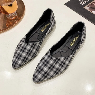 Plus Veličina 41 Ženske ravne cipele s natikačama Karirane natikače Flock Boat cipele za žene Mokasine s plitkom mrežom Zapatos Mujer Proljeće Jesen 1340N