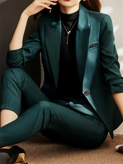 Yitimuceng jednobojni dvodijelni setovi ženske odjeće 2023. Elegantna uredska ženska jakna s otvorenim ovratnikom Nova modna ležerna odijela s hlačama