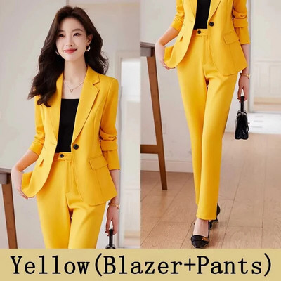 Novi ženski svečani kompleti hlača iz 2023. Ženski žuto-ljubičasto-crveni crni sako sako Hlače za uredske dame Poslovna radna odjeća Set od 2 komada