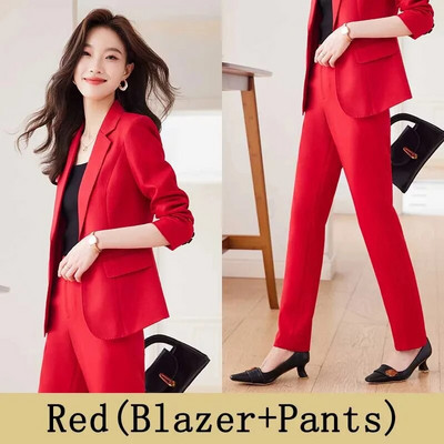 Novi ženski svečani kompleti hlača iz 2023. Ženski žuto-ljubičasto-crveni crni sako sako Hlače za uredske dame Poslovna radna odjeća Set od 2 komada