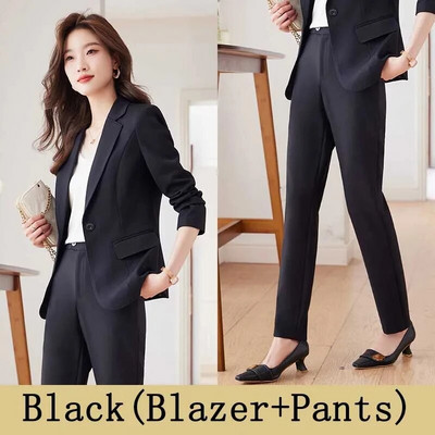 Novi ženski svečani kompleti hlača iz 2023. Ženski žuto-ljubičasto-crveni crni sako sako Hlače za uredske dame Poslovna radna odjeća Set od 2 komada