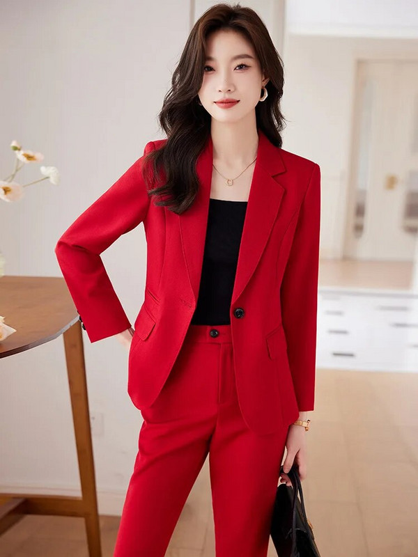 Novi ženski svečani kompleti hlača iz 2023. Ženski žuto-ljubičasto-crveni crni sako sako Hlače za uredske dame Poslovna radna odjeća Set od 2 komada