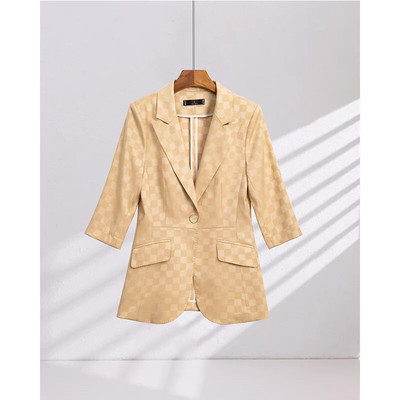 Elegantni ženski komplet od 2 komada Ružičasto Crno Žuti Karirani sako s pola rukava i odijelo s hlačama Uredski ženski poslovni formalni kompleti hlača