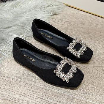 Plus Size 35-43 Γυναικεία Flats Square Toe Boat Shoes Rhinestone Slip on Flat Shoes Woman Loafers Μαύρο Zapatos Mujer Spring 1234C