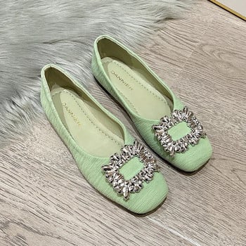 Plus Size 35-43 Γυναικεία Flats Square Toe Boat Shoes Rhinestone Slip on Flat Shoes Woman Loafers Μαύρο Zapatos Mujer Spring 1234C