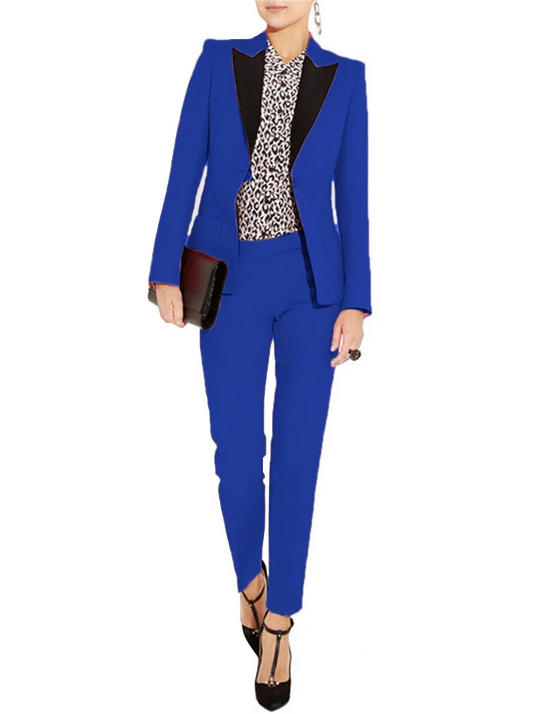 Női üzleti öltönyök női irodai egyenruha női nadrágkosztümök formális női szmoking, vékony 2 részes blézer