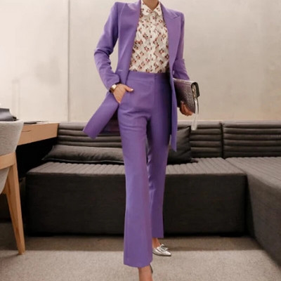 Divatos koreai 2 részes ruha Női Üzleti Formális Zsebek Vékony Kabát Blézer Öltöny Hosszú nadrág Nadrág Szettek Munka Stílus Ruhák