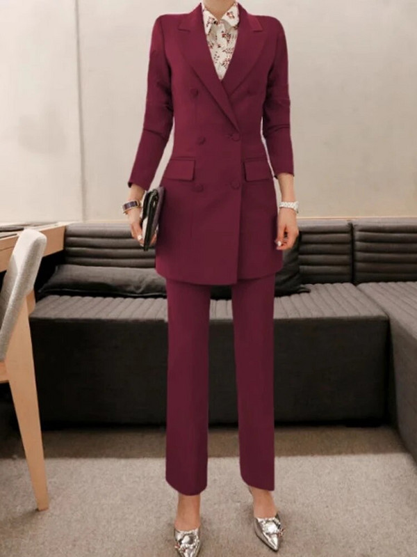 Divatos koreai 2 részes ruha Női Üzleti Formális Zsebek Vékony Kabát Blézer Öltöny Hosszú nadrág Nadrág Szettek Munka Stílus Ruhák