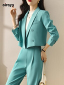 Circyy Kompleti od 2 komada Ženska odjeća Uredske dame Dugi rukavi Kratki sakoi s dvostrukim kopčanjem + Odijela s hlačama Moda Jesen Zima Novo