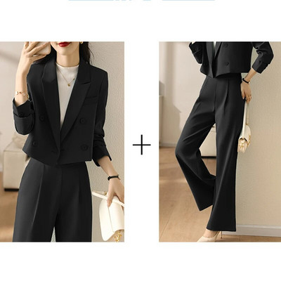 Circyy Kompleti od 2 komada Ženska odjeća Uredske dame Dugi rukavi Kratki sakoi s dvostrukim kopčanjem + Odijela s hlačama Moda Jesen Zima Novo