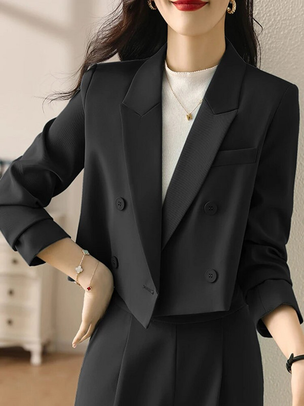 Circyy Kompleti od 2 komada Ženska odjeća Uredske dame Dugi rukavi Kratki sakoi s dvostrukim kopčanjem + Odijela s hlačama Moda Jesen Zima Novo