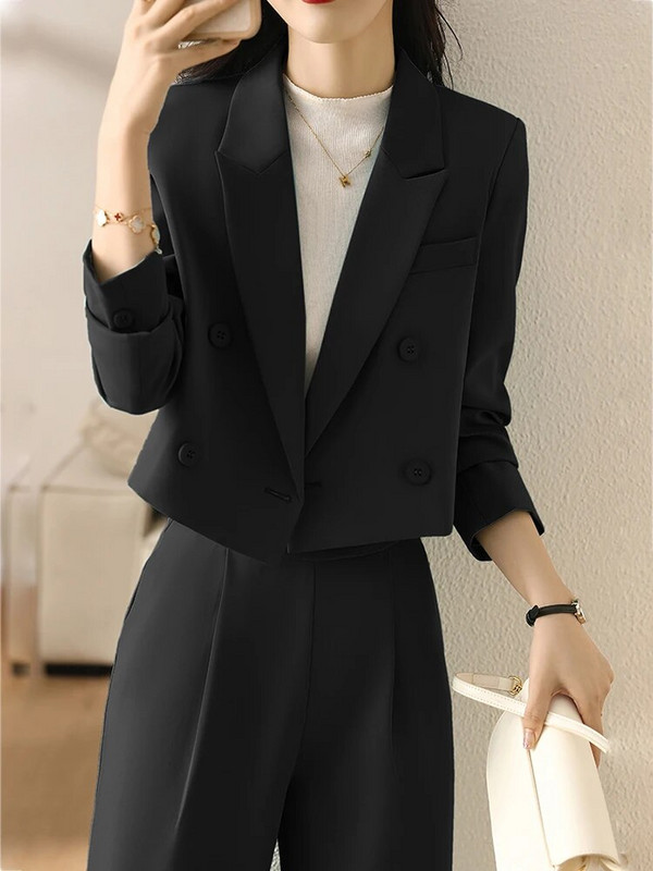 Circyy Kompleti od 2 komada Ženska odjeća Uredske dame Dugi rukavi Kratki sakoi s dvostrukim kopčanjem + Odijela s hlačama Moda Jesen Zima Novo