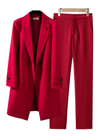 Γυναικείο σετ σακάκι 2 τεμαχίων Μονόχρωμο πανωφόρι με ένα κουμπί επίσημο γυναικείο τζάκετ γραφείου και παντελόνι επαγγελματικό κοστούμι παντελόνι
