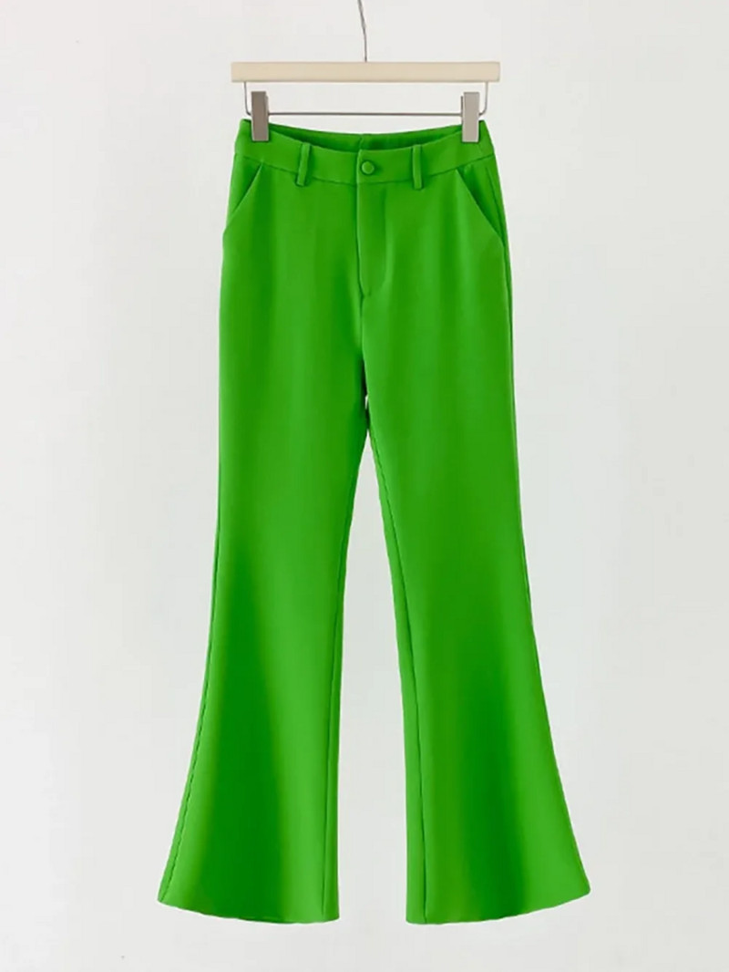 Office Lady Fresh Color Rózsaszín gallér Patchwork zöld blézer öltönyök 2 DB normál szabású, széles szárú nadrágok női ruhák női öltöny piros