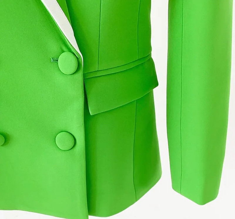 Office Lady Fresh Color Rózsaszín gallér Patchwork zöld blézer öltönyök 2 DB normál szabású, széles szárú nadrágok női ruhák női öltöny piros