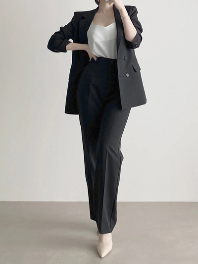 Dvodijelni kompleti Ženska odjeća Nova moda za jesen 2023. Jednobojni jakni kaput s dvostrukim kopčanjem dugih rukava + odijela s hlačama visokog struka