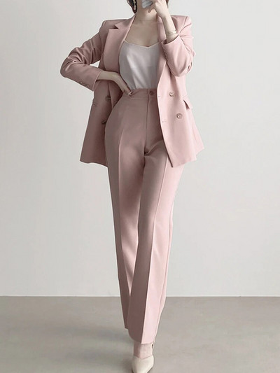 Dvodijelni kompleti Ženska odjeća Nova moda za jesen 2023. Jednobojni jakni kaput s dvostrukim kopčanjem dugih rukava + odijela s hlačama visokog struka
