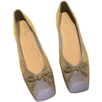 Ženske baletne cipele s ravnom mašnom i plitkim ustima s četvrtastim prstima Slatko mekano dno Udobne ravne cipele za posao Cipele za trudnice Mokasine