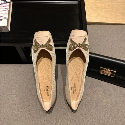 Ženske baletne cipele s ravnom mašnom i plitkim ustima s četvrtastim prstima Slatko mekano dno Udobne ravne cipele za posao Cipele za trudnice Mokasine