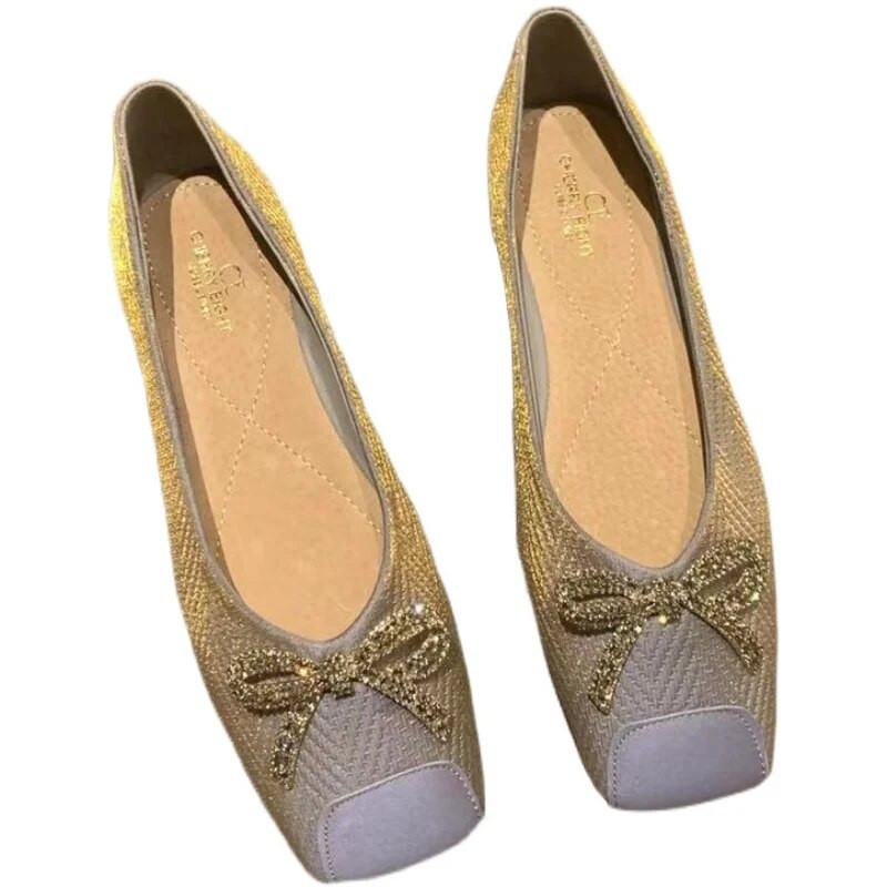 Ženske baletne cipele s ravnom mašnom i plitkim ustima s četvrtastim prstima Slatko mekano dno Udobne ravne cipele za posao Cipele za trudnice Mokasine