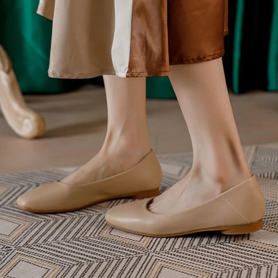 Női lapos, négyszögletes orrú csónakcipő Oxford bőrcipő női csúszós lapos cipőknek Kényelmes sekély Zapatos Mujer 1225C