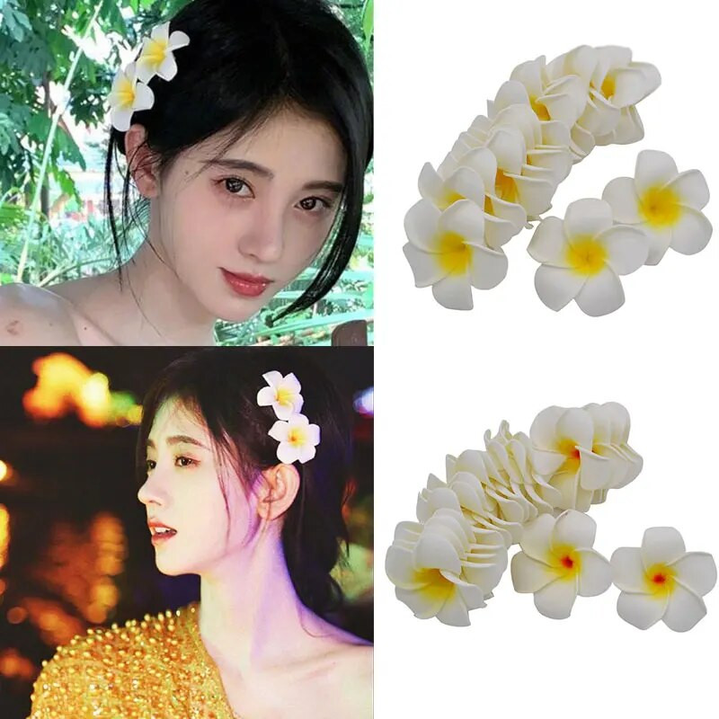 10gab/partija 5-9cm Havaju frangipani PE putu mākslīgie ziedi DIY vainags galvassegas Ziedi kāzu dekorēšanai ballīšu piederumi