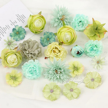 Πράσινο τριαντάφυλλο τεχνητά λουλούδια Κεφάλια από μετάξι ψεύτικα λουλούδια για διακόσμηση σπιτιού Γάμος Στολισμός γάμου DIY Craft Αξεσουάρ δώρου στεφάνι