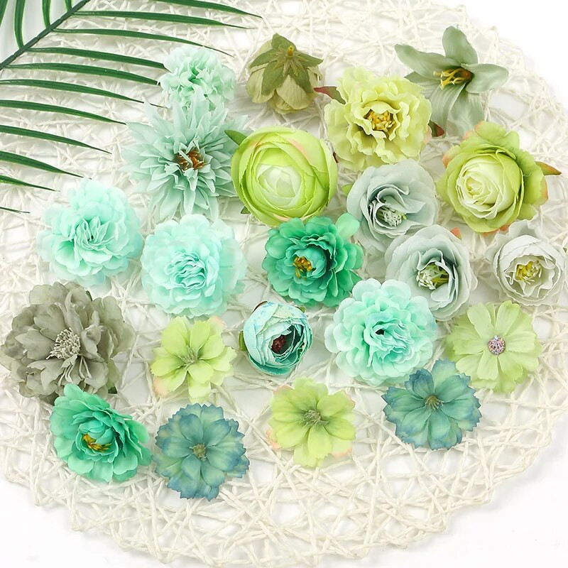 Zelena ruža Umjetno cvijeće Glave Svileno lažno cvijeće za uređenje doma Brak Vjenčanje Dekoracija DIY obrtnički vijenac Poklon pribor