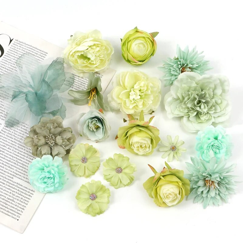 Zelena ruža Umjetno cvijeće Glave Svileno lažno cvijeće za uređenje doma Brak Vjenčanje Dekoracija DIY obrtnički vijenac Poklon pribor