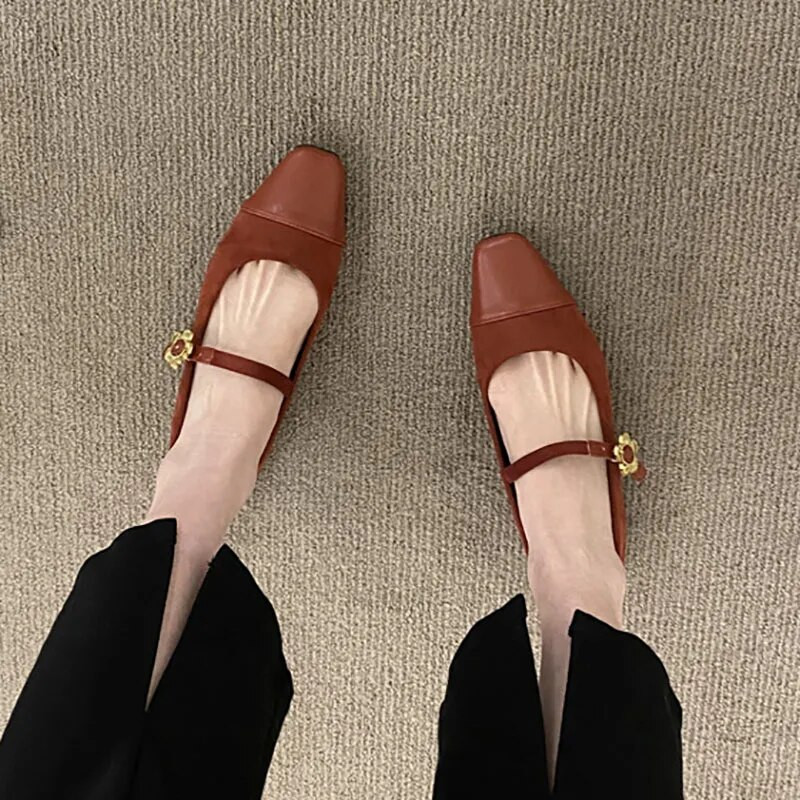 Nove ženske ravne cipele Patchwork Mary Jane Cipele s kopčom u obliku cvijeta Dizajnerske cipele od umjetne antilop kože Vintage Zapatos Mujer Proljeće 1192N