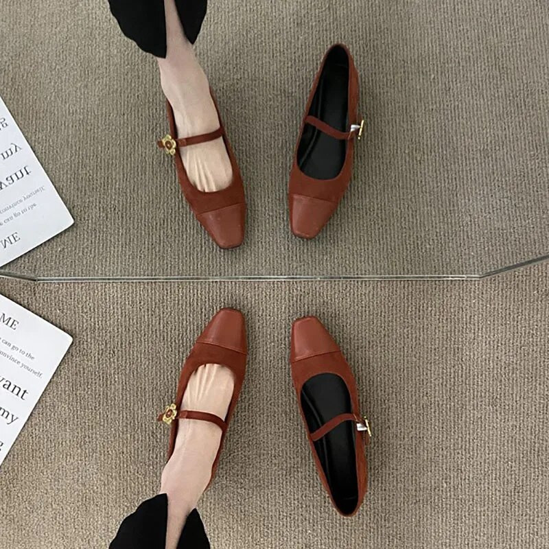 Nove ženske ravne cipele Patchwork Mary Jane Cipele s kopčom u obliku cvijeta Dizajnerske cipele od umjetne antilop kože Vintage Zapatos Mujer Proljeće 1192N
