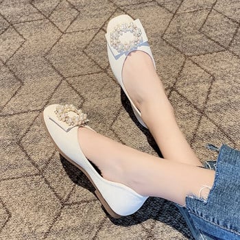 Plus Size 35-42 Γυναικεία Flat Pearls Boat Shoes for Woman Loafers Crystal Ballet Flats Άνετα ρηχά παπούτσια Spring 1141N