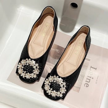 Plus Size 35-42 Γυναικεία Flat Pearls Boat Shoes for Woman Loafers Crystal Ballet Flats Άνετα ρηχά παπούτσια Spring 1141N