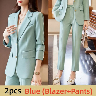 Ženska odijela Jesen 2023. Novo ležerno zeleno plavo kaki crni uski sako + kompleti hlača Svečana radna odjeća za uredske dame Poslovno odijelo
