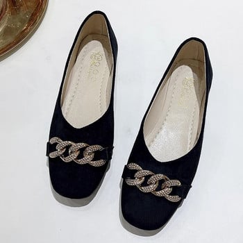 New Woman\'s Flats Crystal Chain Slip on Flat Shoes Faux Suede Boat Shoes Black Loafers Επαγγελματικά παπούτσια για γυναικεία φθινόπωρο 9997C