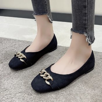 New Woman\'s Flats Crystal Chain Slip on Flat Shoes Faux Suede Boat Shoes Black Loafers Επαγγελματικά παπούτσια για γυναικεία φθινόπωρο 9997C