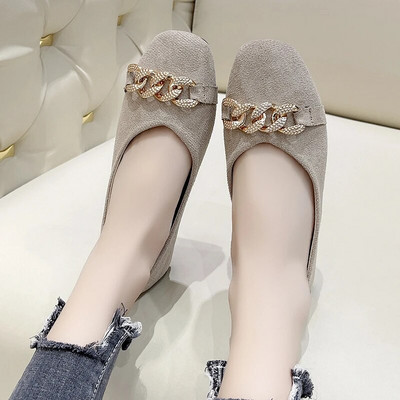 Nove ženske ravne cipele s kristalnim lancem Ravne cipele od umjetne brušene kože Crne natikače Dizajnerske ženske cipele za jesen 9997C