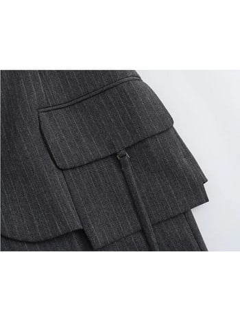 TRAF 2023 νεότερα γυναικεία ριγέ σετ vintage παλτό γραφείου Γυναικεία τσέπες ίσια παντελόνια Σετ φθινοπωρινά γυναικεία κοστούμια