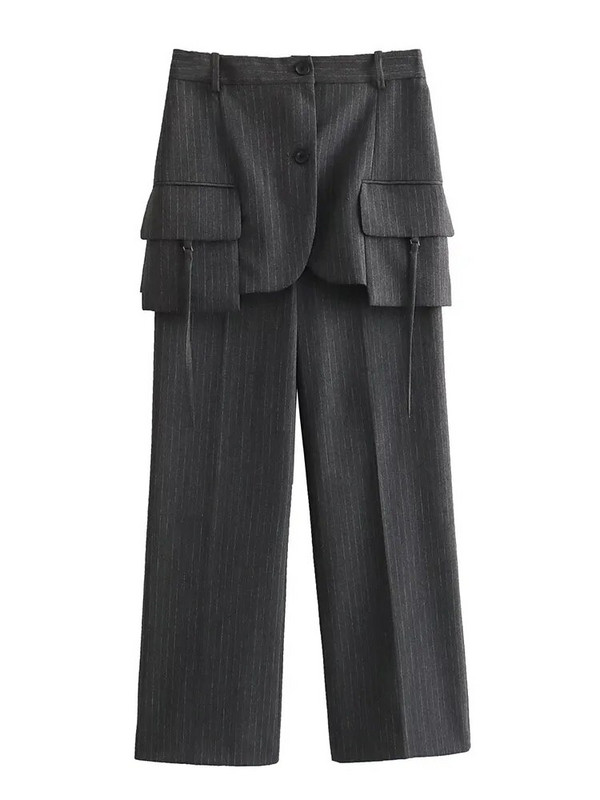 TRAF 2023. gada jaunākie sieviešu svītraino uzvalku komplekti, vintage biroja mēteļi, kabatas, taisni bikšu komplekti, rudens sieviešu uzvalki