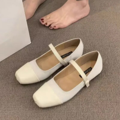 Ženske balerinke s četvrtastim prstima Patchwork Mary Janes Svilene cipele Jesen 2023. Vintage cipele za djevojčice Mekane balerinke Zapatos Mujer 1671N