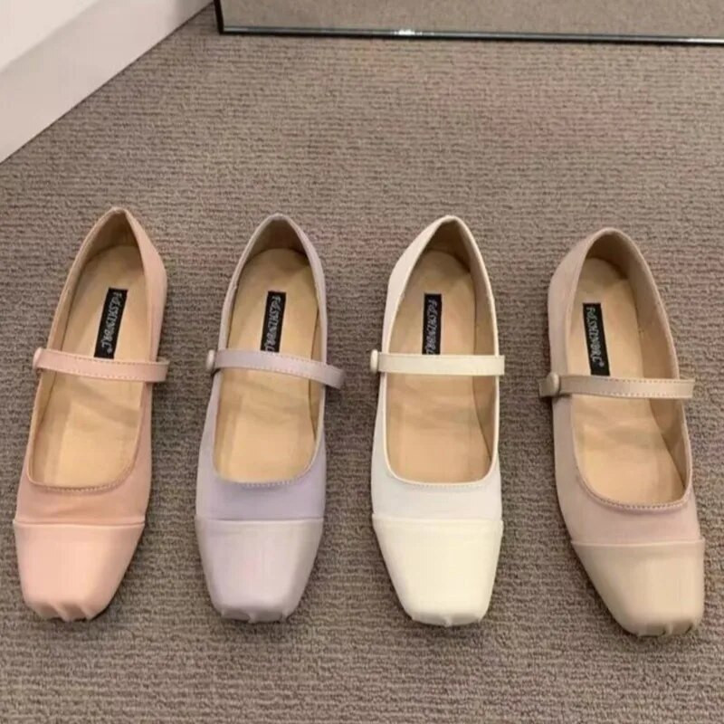 Ženske balerinke s četvrtastim prstima Patchwork Mary Janes Svilene cipele Jesen 2023. Vintage cipele za djevojčice Mekane balerinke Zapatos Mujer 1671N