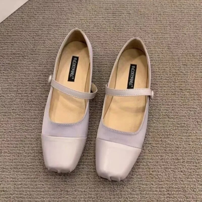 Ženske balerinke s četvrtastim prstima Patchwork Mary Janes Svilene cipele Jesen 2023. Vintage cipele za djevojčice Mekane balerinke Zapatos Mujer 1671N