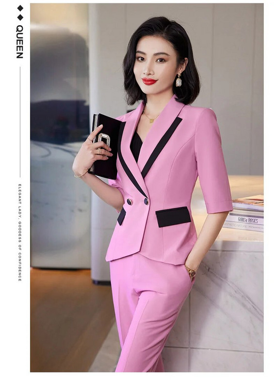 Luksuzni ženski kompleti hlača Ružičasto Žuto Crveno Bijeli Ležerni poslovni uski blejzer + odijelo s hlačama Elegantni uredski službeni formalni set od 2 komada