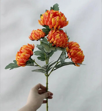 Didelės medetkos chrizantema su lapeliais baltais Dirbtinis šilkas Gėlės kambario stalo dekoras vestuviniai žiedai