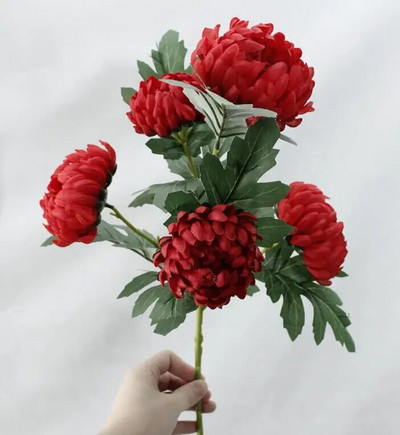 Didelės medetkos chrizantema su lapeliais baltais Dirbtinis šilkas Gėlės kambario stalo dekoras vestuviniai žiedai