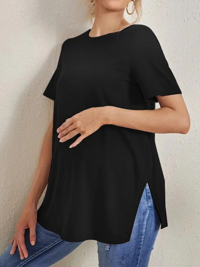 Anyai póló Nyáron Új, egyszínű, kerek nyakú, rövid ujjú, szoptatós havi öltöny terhes nők alkalmi etetőruhák