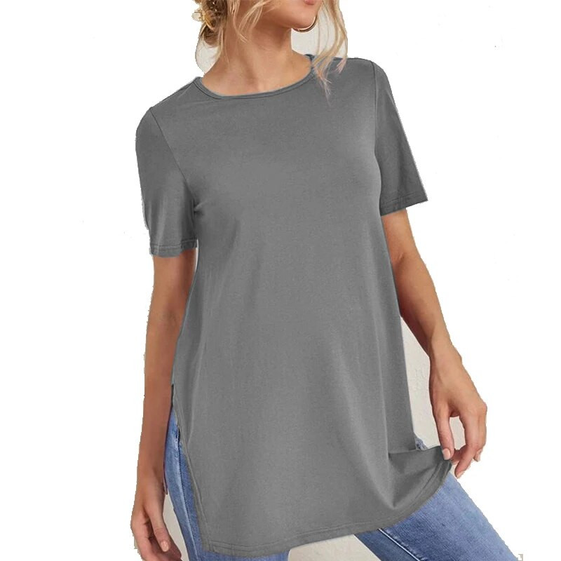 Anyai póló Nyáron Új, egyszínű, kerek nyakú, rövid ujjú, szoptatós havi öltöny terhes nők alkalmi etetőruhák