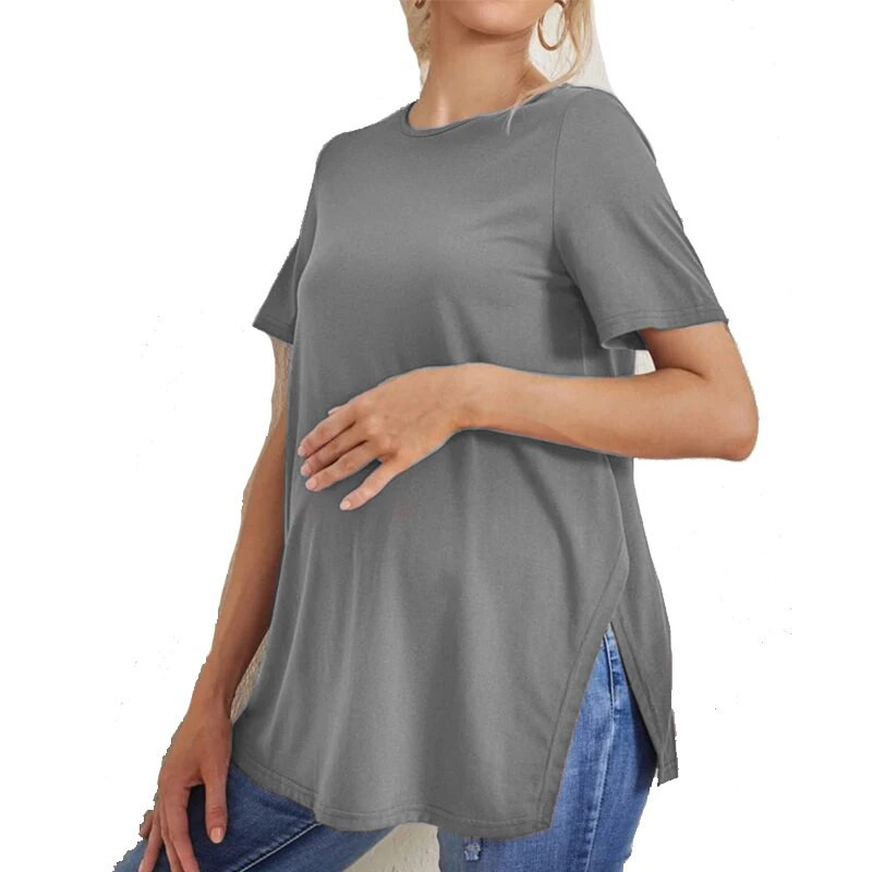 Anyai póló Nyáron Új, egyszínű, kerek nyakú, rövid ujjú, szoptatós havi öltöny terhes nők alkalmi etetőruhák